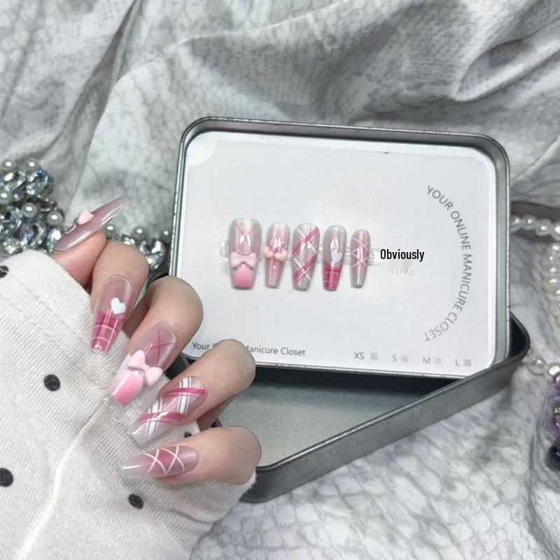 Handmade Sweet Pink Ballet Bowknot Nail Stickers for Autumn/Winter - Cute & Versatile Heart Design.