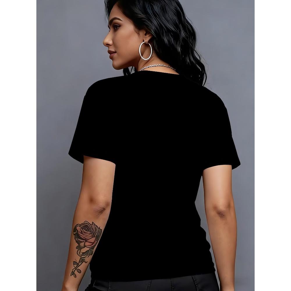 Hummingbird print black short-sleeved T-shirt for women, niche high-end loose casual crew neck top