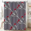 Modern Floral Print Shower Curtain Gray Red Thistle Design for Bathroom Decor Custom Size Available
