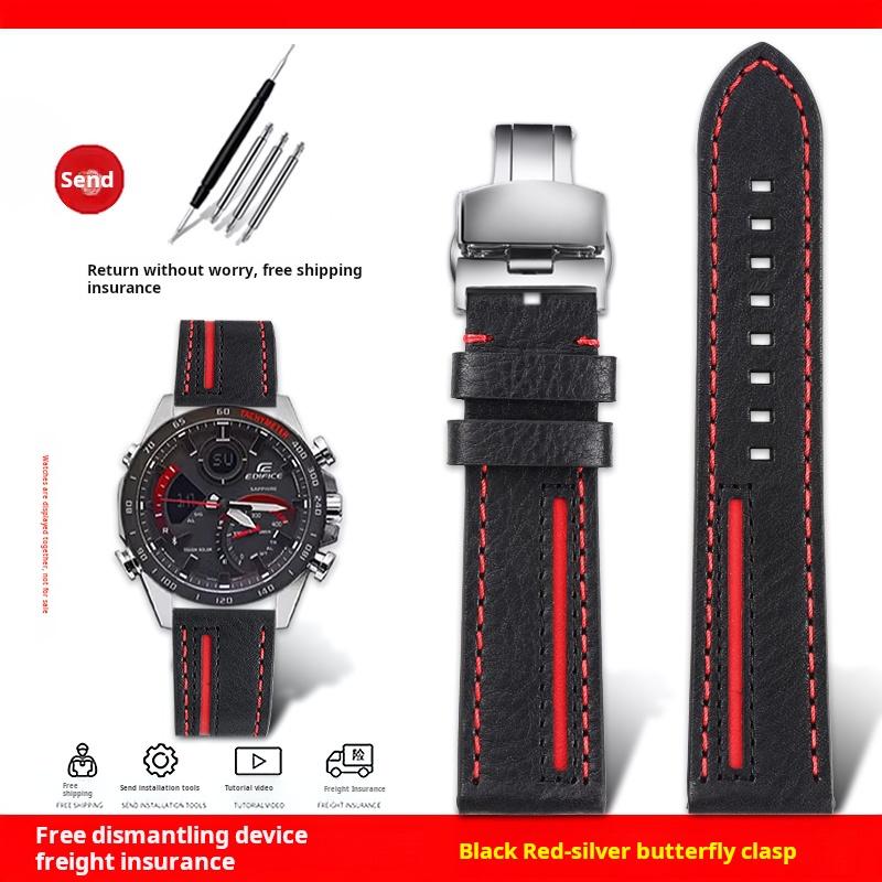 For Casio EDIFICE ECB-900YDB ECB-1000 EFR303/304/S510 EQB-50 Series Watch Band Genuine Leather Cowhide Watch Strap 22MM Bracelet