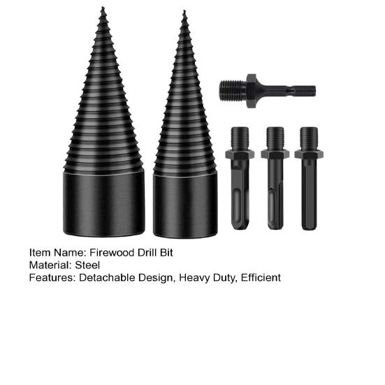 Firewood Drill Bit Set Heavy Duty Wood Log Splitter Detachable Electric Drills Screw Cone Driver Tool Firewood Prep Tool for Splitting Woods