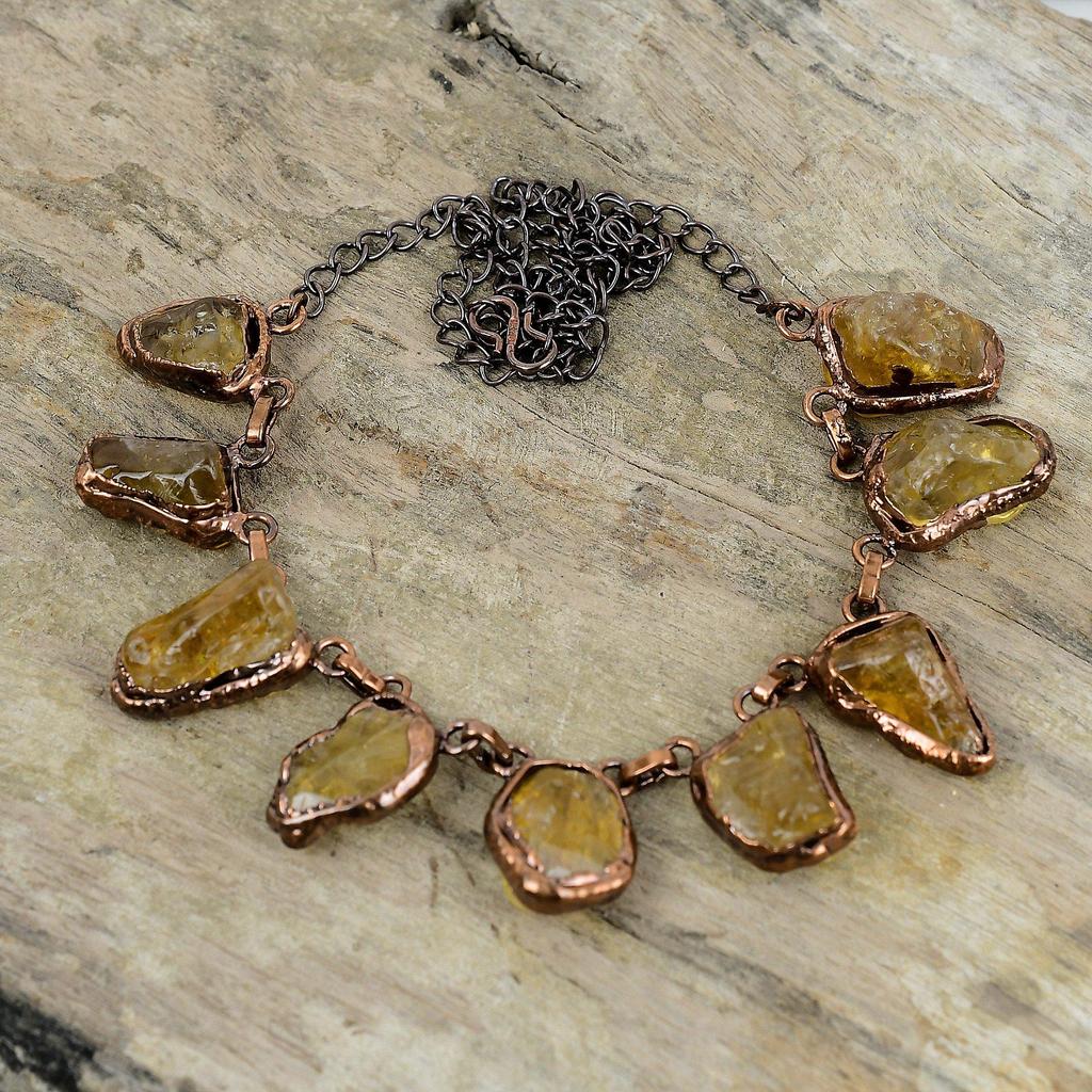 Citrine Rough Necklace Electroformed Copper Necklace Adjustable Chain Necklace Handmade Gemstone Necklace Electroformed Jewelry Gift For Her