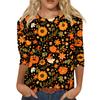 Women's Casual Halloween Print Crew Neck Three Quarter Sleeve T Shirt Top Lightweight Comfortable Fit for Everyday Wear