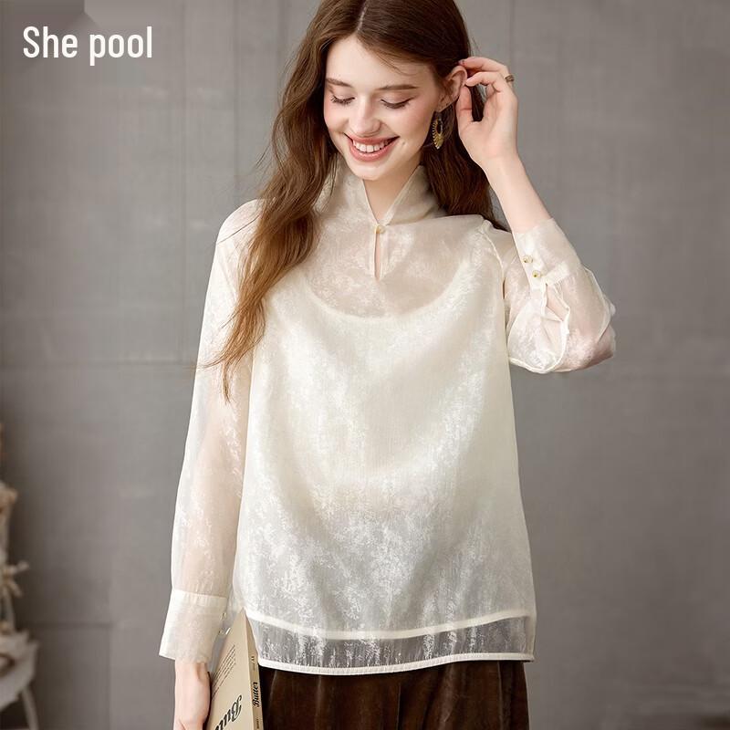 

Women s Jacquard Chinese Style Stand Collar Long Sleeve Shirt M