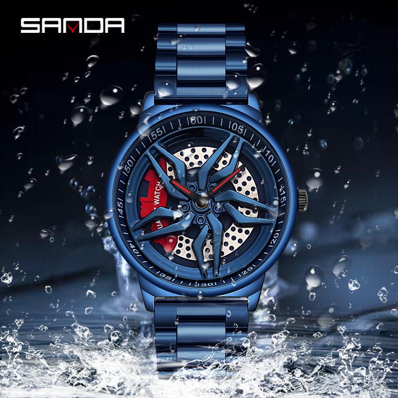 SANDA 1062 Sell Fashion Fashion Men's Watches Unique Rotating Wheel Dial Quartz Watches Gift 360° Spinning Dial Relogio Masculino