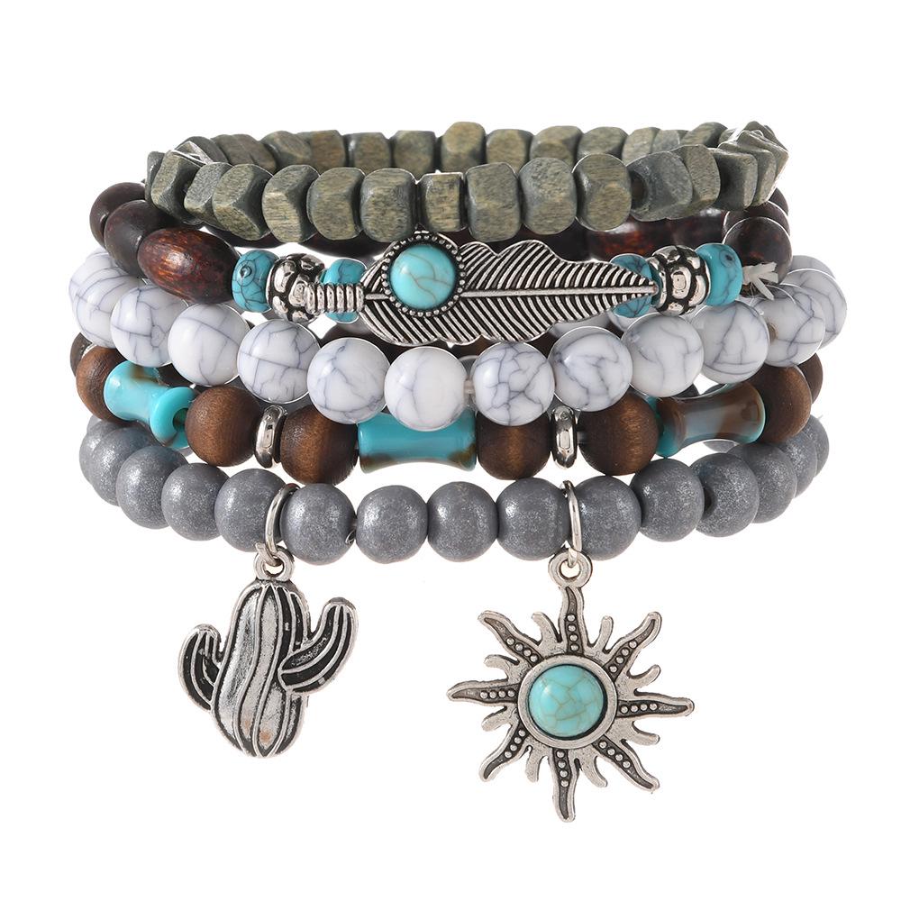 Богемный набор мужских браслетов из деревянных бусин из 5 штук - Ретро, Универсальный модный тренд
