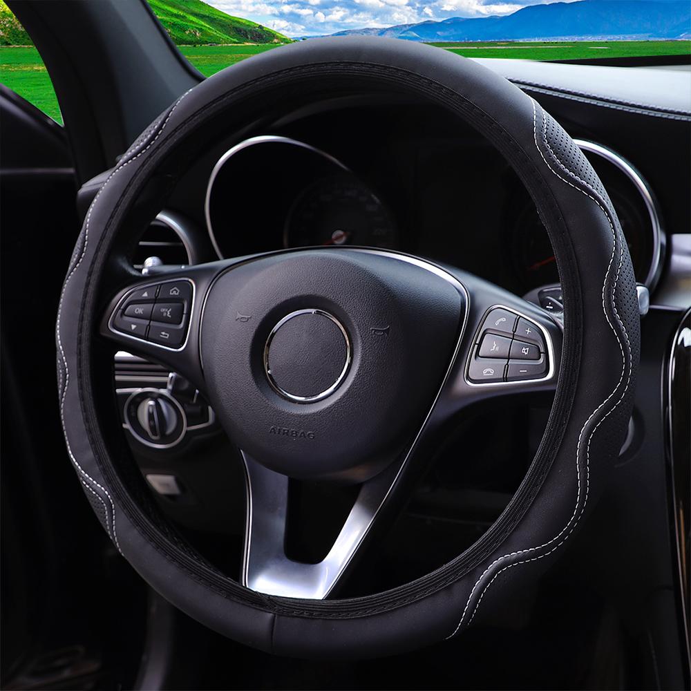 1 Stereo Embossed Massage Hand Type Leather Automotive Supplies Without Inner Ring Steering Wheel Cover Fits 14.5-15 Inches