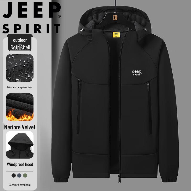 

JEEP SPIRIT Men s Hooded Windproof Fleece Jacket 4XL