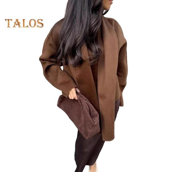 

Женское пальто с шарфом, V-образным вырезом, свободным длинным рукавом, кардиганом, короткой курткой с шалью, однотонная повседневная верхняя одежда для поездок на работу и обратно на весну и осень S верблюд