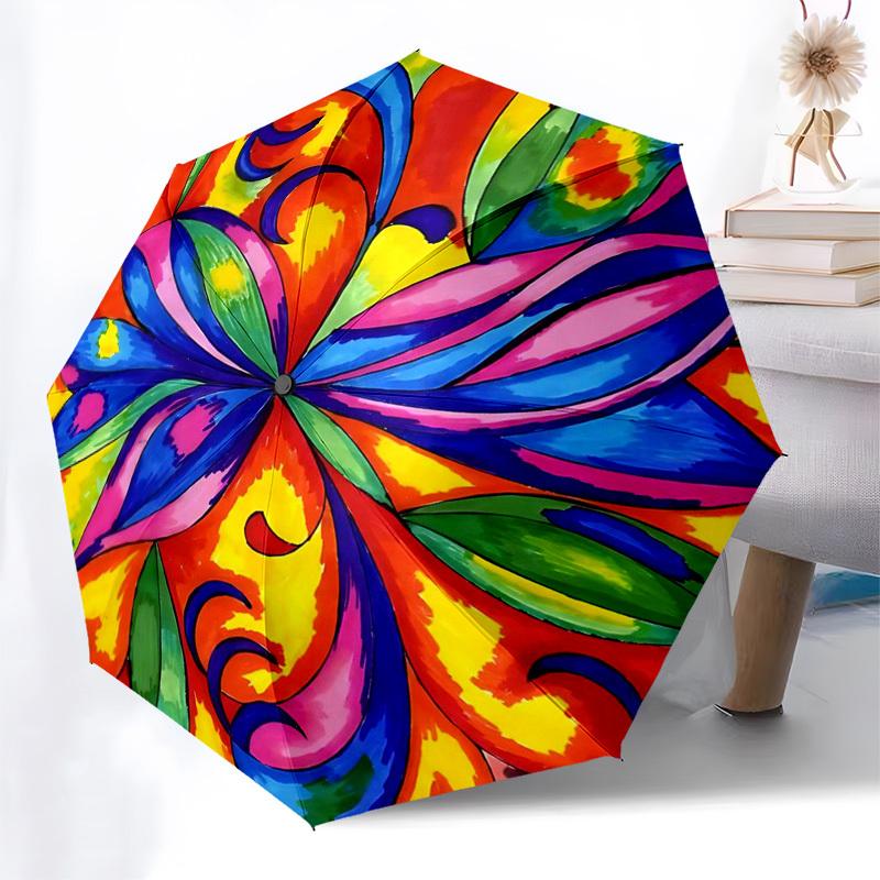

1pc Colorful Mandala Automatic Opening Folding Umbrella with 8-Bone Iron Frame - Perfect for Outdoor Use, Festive Gifts, Travel, Daily Use.J069
