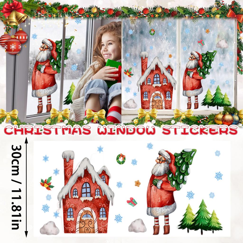 Christmas Themed Window Sticker, Claus Small House, Tree Creative Double-sided Visible Electrostatic Sticker
