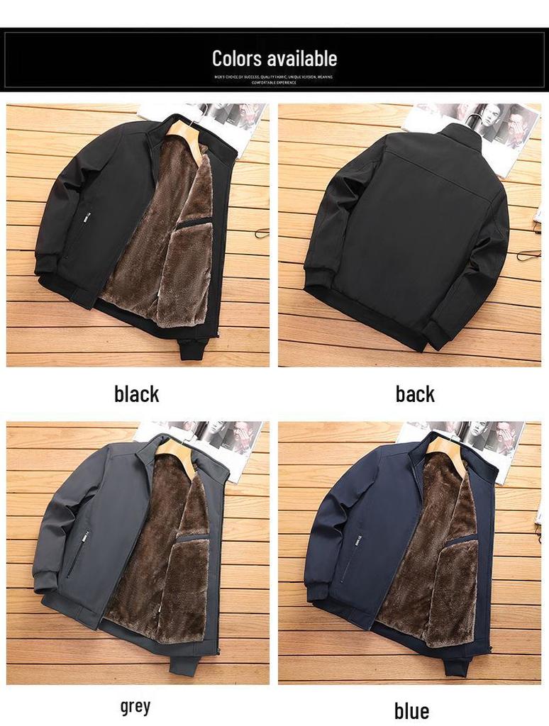 Men's Plus-Size Thick Fleece-Lined Stand Collar Jacket - Casual Fashion for Middle Age
