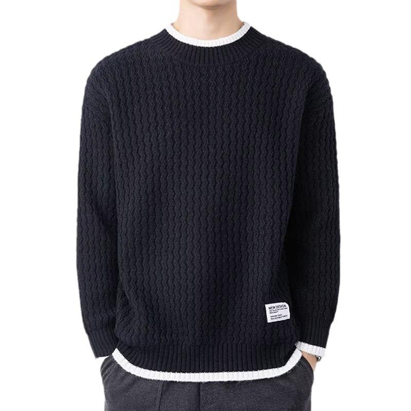 Autumn and winter semi-turtleneck sweater men's versatile trend loose knitted sweater Hong Kong style lazy sweater warm bottoming shirt