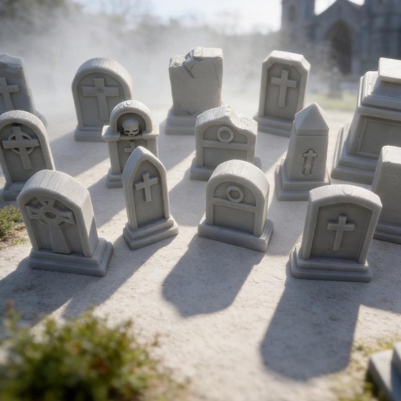 Mini Memorial Marker Set 14 Count Gray Cemetery Decor for Model Layout Styling, Layered Texture and Paint Friendly Home Display Decor