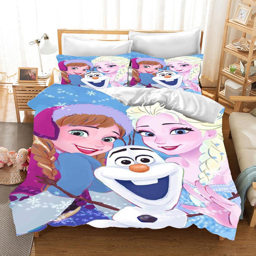 Children's Frozen Princess Bedding Set Elsa Bear Duvet Cover Queen with Pillowcase 3D Children's Bedding Set