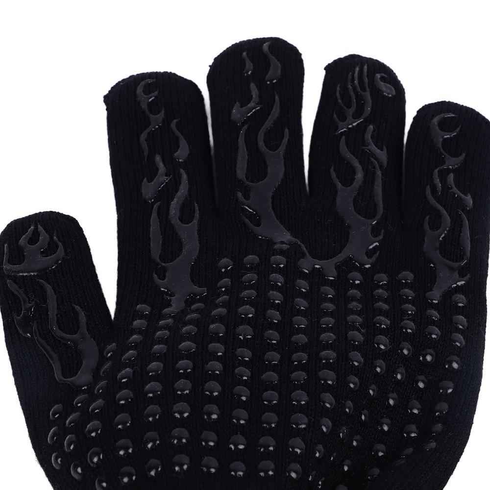 2PCS Outer Flame Retardant Yarn+Silicone BBQ Grilling Glove Oven Mitt Barbecue Grilling