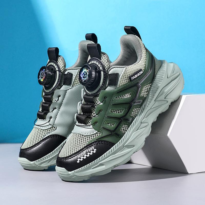 Children's Sports Shoes Summer Hollow Single Mesh Non-smelly Feet Rotating Buttons School Activities White Shoes