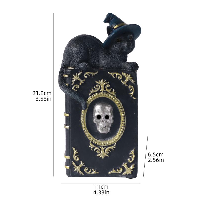 Halloween Ghost Hand Magic Book/Cat-on-Book Figurine Sculpture for Home Decor, Bedroom, Living Room, Entryway, and Holiday Decor