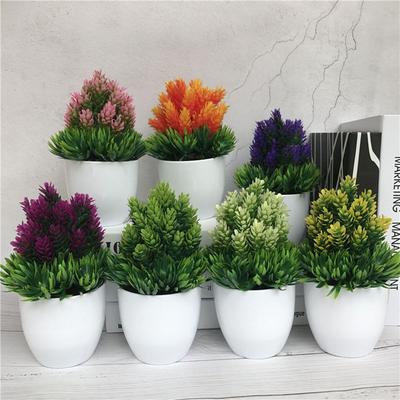 1 SET Mini Home Decor Christmas Fake Potted Plastic Plant Artificial Flower Simulation Bonsai