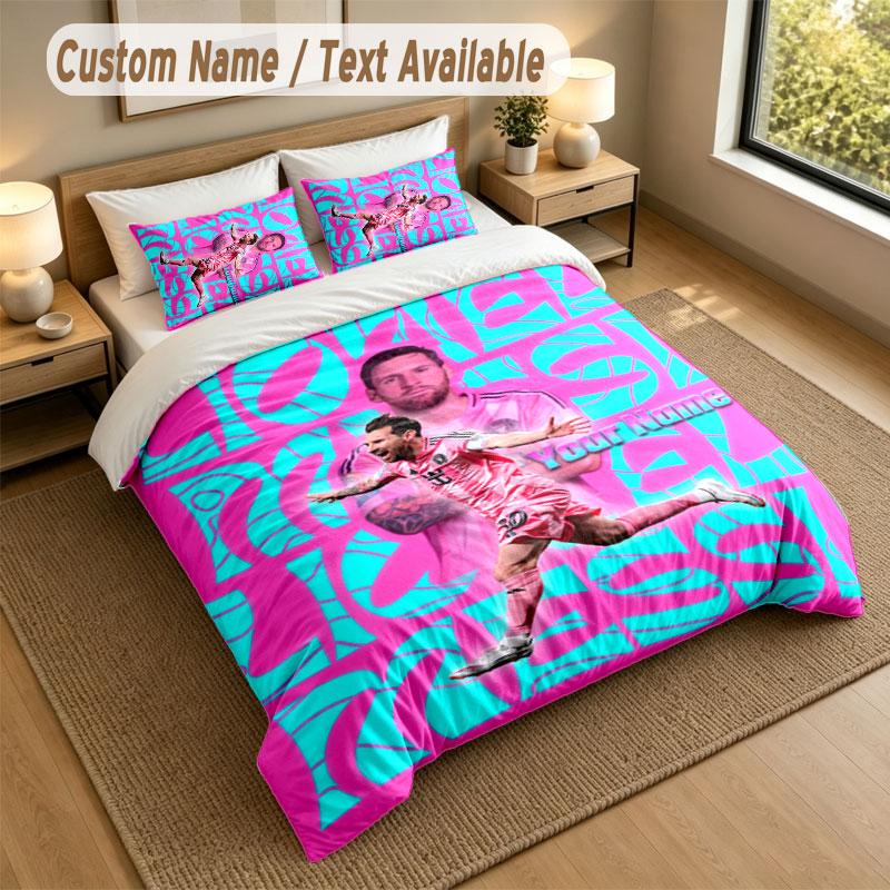 Bedding Set 1 Duvet Cover 2 Pillowcases Lionel Messi Print Soft Bed Linen Bedroom Decor