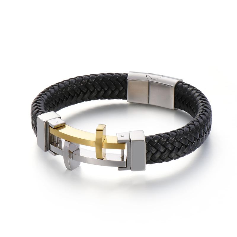 KALEN Trendy Genuine Leather Cord Bracelet Men Stainless Steel With Magnetic Clasp 22 CM&TRENDY золотой