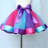Girls Rainbow Tulle Skirs Mini Dress Princess Colorful Splicing Party Birthday Dancing Tutu Skirt