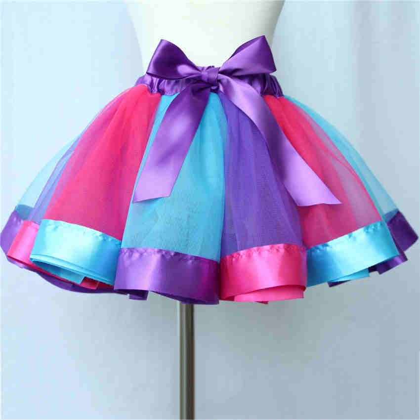 Girls Rainbow Tulle Skirs Mini Dress Princess Colorful Splicing Party Birthday Dancing Tutu Skirt