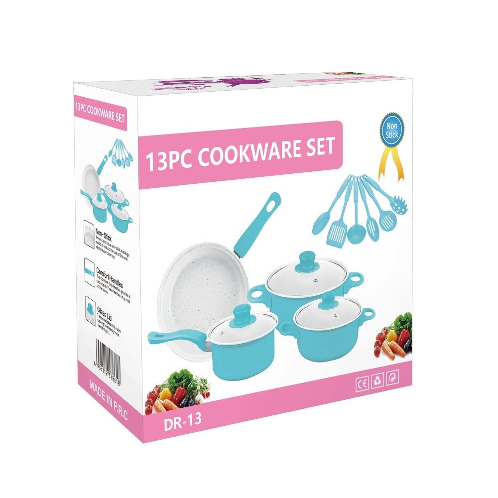 13pcs Kitchenware Wok Soup Pot Non Stick Frying Pan Durable Cookware Set  Household