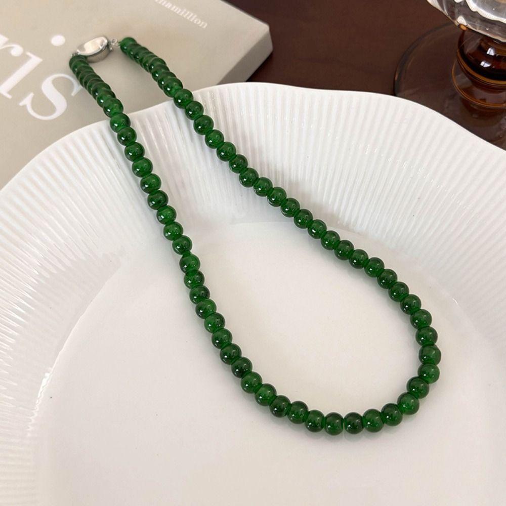 Glas Grüne Perlen Halskette 4 6 8 10mm Schlüsselbein Kette Neue Choker Halskette Damen