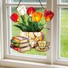 Tulip And Book Sun Catcher Acrylic Flower Suncatcher Window Hanging Decoration for Home Living Room Bedroom Outdoor Decor