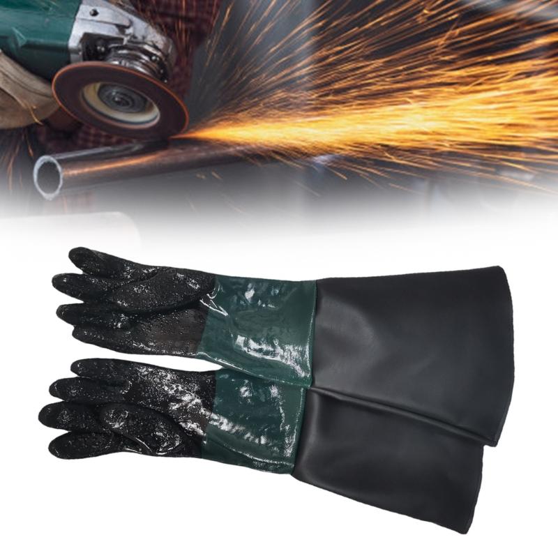 1 Pair Protective Sandblasting Gloves 25.6Inch Long PVC and Cotton Lined Safety Work Gloves for Sandblast Cabinet Use