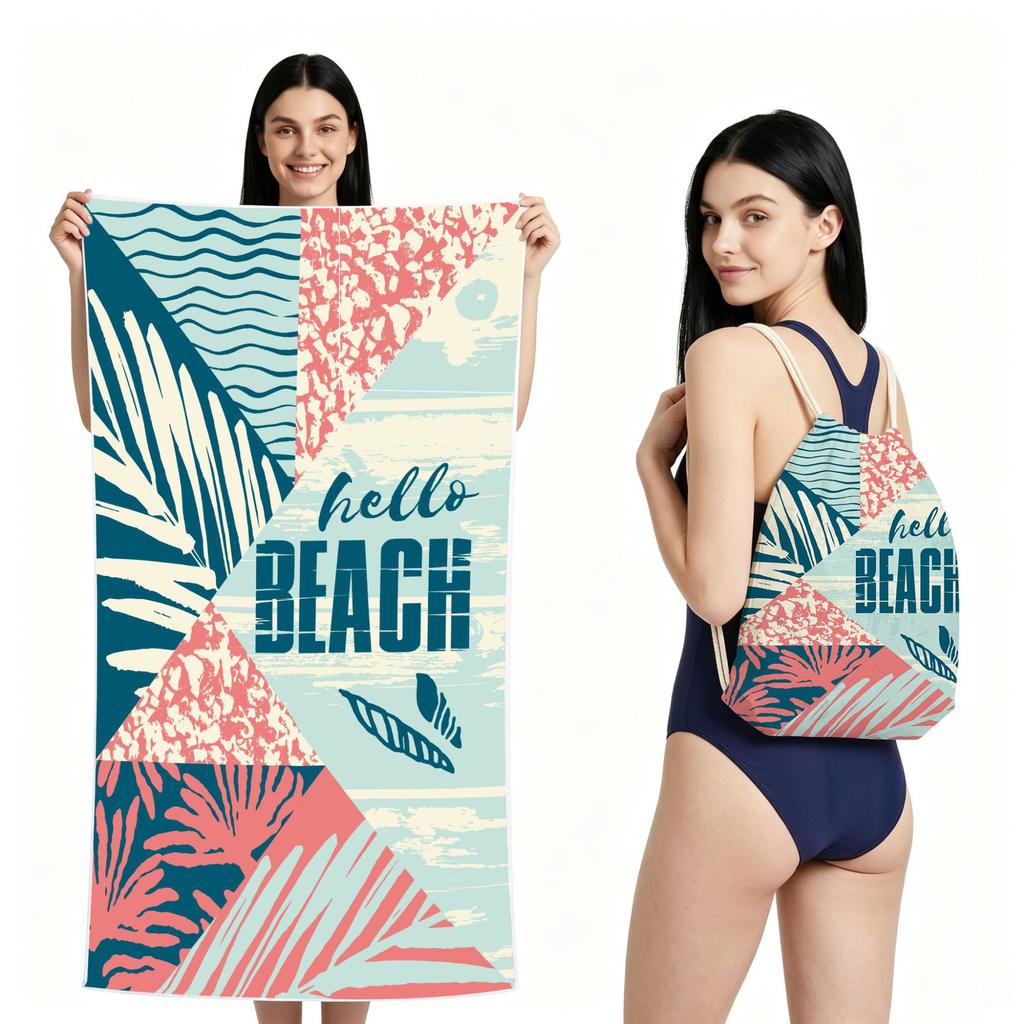 2 in 1 Microfiber Quick Dry Beach Towel Bag Convertible Foldable Printed Bath Towel Backpack