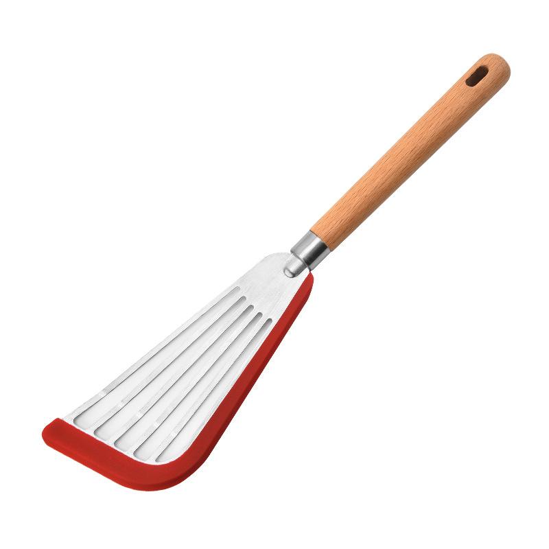 Wiederverwendbarer attraktiver Pfannenwender für Tofu, Fischsteak, Schlitzwender, leichter Fischspatel mit Holzgriff für Esszimmer-Küchenutensilien