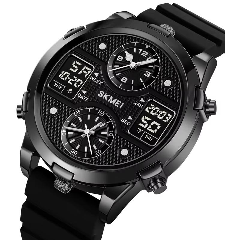 SKMEI 2212 Trend Design Digital Movt 4Time Date Week Display Watch Men 12/24 Hour Clock Stainless Steel / Silicone Strap Watches