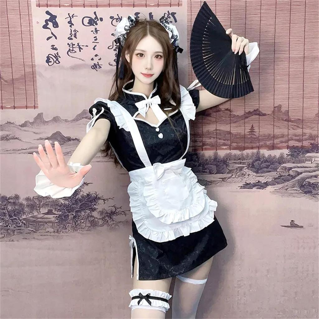 Sexy Cosplay Maid Uniform Set Piece Head Moe Frill Cute One Piece Mini Costume Chinese Clothes Halloween Christmas Costume Cosplay Costume Free Size