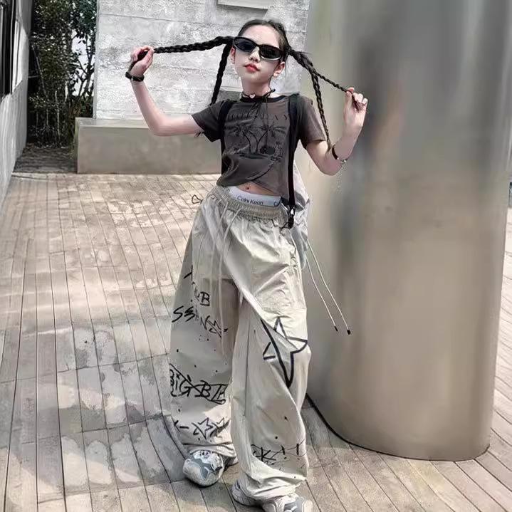 Girls' 2024 Summer Hip-Hop Graffiti All-Match Long Pants