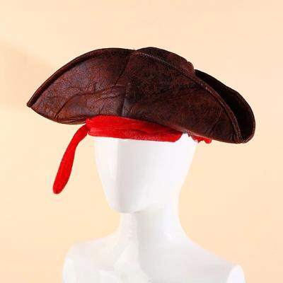 Holiday Party Pirate Captain Cap Faux Leather Vintage Tricorn Hat Pirate Cowboy Hat  Men Headwear
