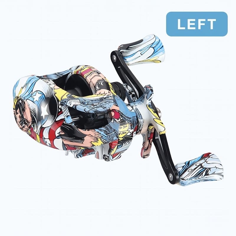 

Полностью металлическая рыболовная катушка, красочный мультяшный дизайн, подходит для пресноводной и морской рыбалки, идеальный праздничный подарок, рыболовная катушка, бейткастер Left разноцветный