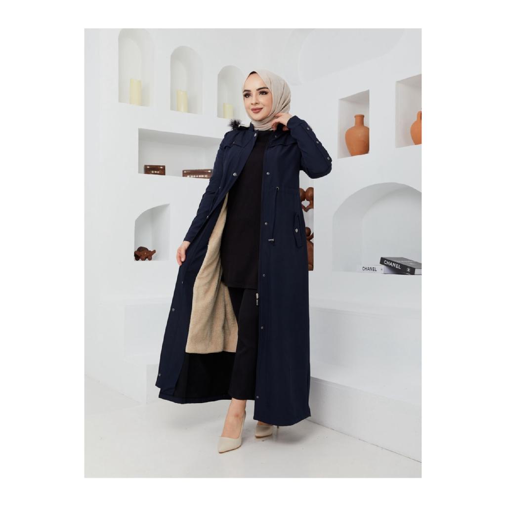 Palton lung de iarnă căptușit cu blană neagră Water Prof