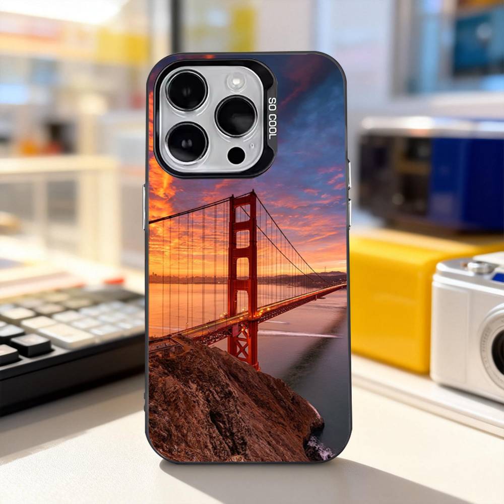 

Golden Bridge San Franciscos For iPhone17,16,15,14,13,12,11,Pro,Max,Plus,E,Air,Mini Anti Fall Black Matte Hard Bumper Phone Case iPhone15