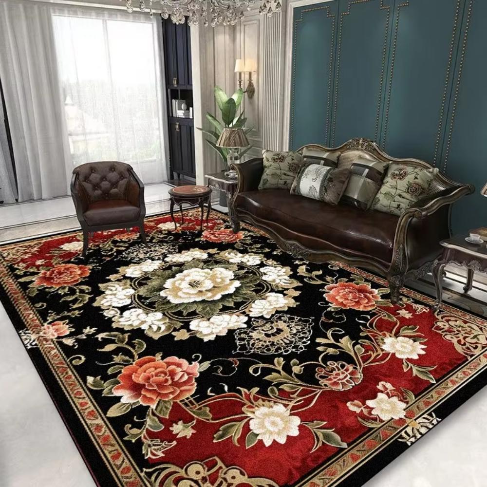 Elegant Black Printed Area Rug Living Room Floor Carpet Bedroom Sofa Mat Kitchen Dining Table Cover European Luxury Welcome Mat