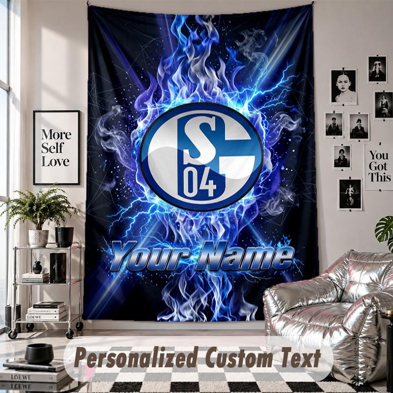 Wall Hanging Tapestry With Custom Name & Text, Schalke 04 FC Decorative Tapestry For Bedroom
