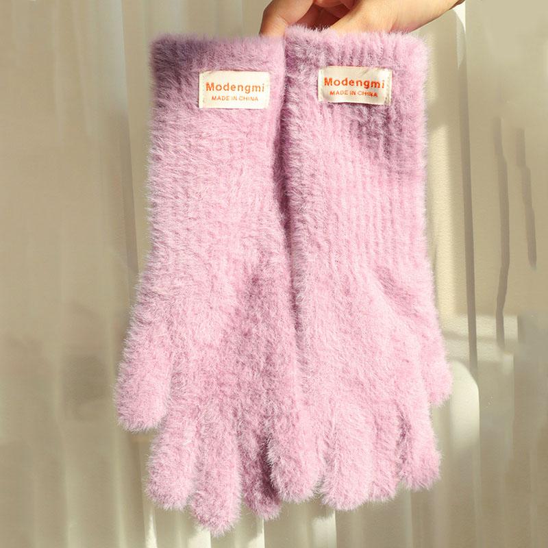 26cm Imitation Mink Velvet Fluffy Solid Women's Gloves Winter Keep Warm Fingertips Touch Screen Fashion Elegant All Match