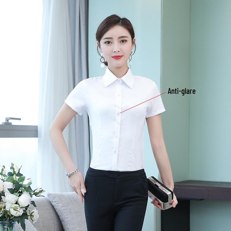 Korean Style Women's White Shirt: Spring/Autumn, Slim Fit, Long/Short Sleeve, Professional Workwear, Plus Size Options