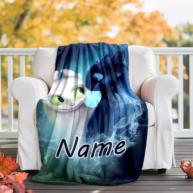 Customizable Toothless Throw Blanket – Personalized Name, All-Season Cozy Snug Blanket, Machine Washable, Personalized Blanket