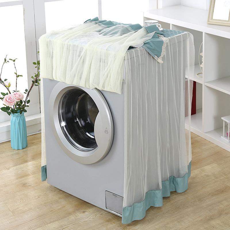 Romantic Lace Washing Machine Cover Dust Proof Dryer Cover Embroidered Flower Home Decoration Protective Covers Drum Washing Machine Sunscreen Cloth