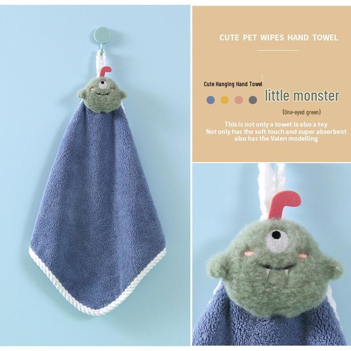 Christmas Cartoon Coral Fleece Hanging Hand Towel - Absorbent for Kitchen & Bathroom