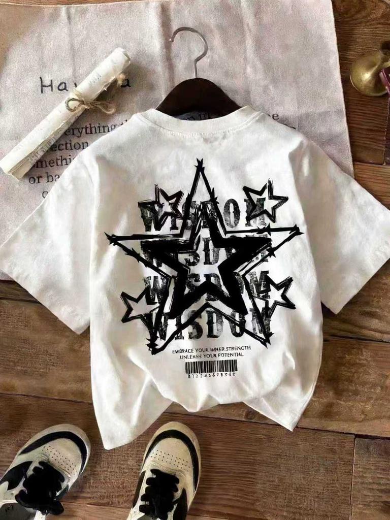 2026 Casual Star Letter Pattern Print Comfortable Short Sleeve Children's T-Shirt