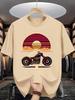 Vintage Biker Print Unisex Short Sleeve Tshirt Classic Motorbike Sunset Highway O Neck Tee Rider Style Male Street Fashion Tops