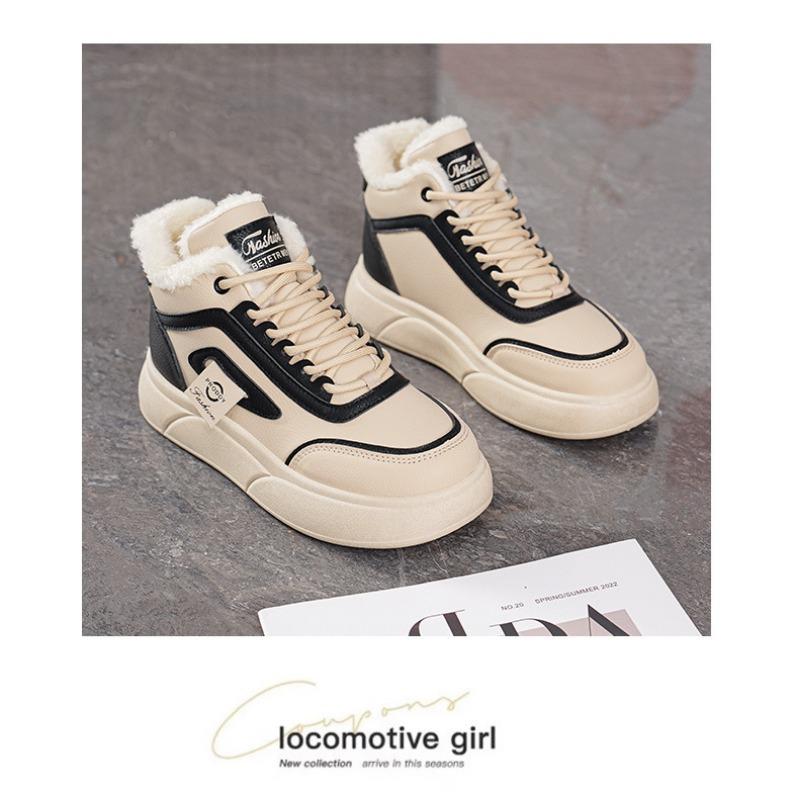Women Korean Style Fleece Lined Thick Sole Warm High Top Casual Sneakers
